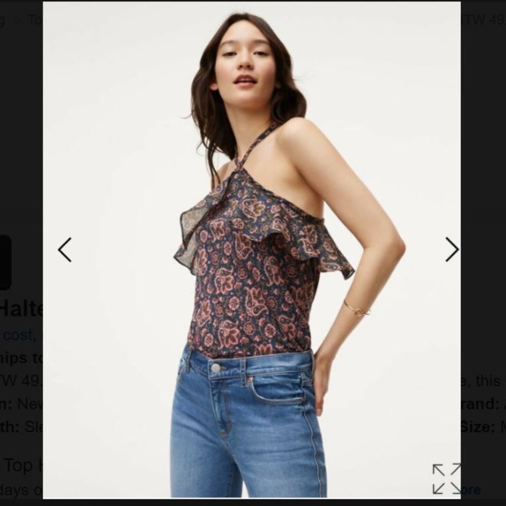 LOFT  Paisley Ruffle Mixed Media Halter - S